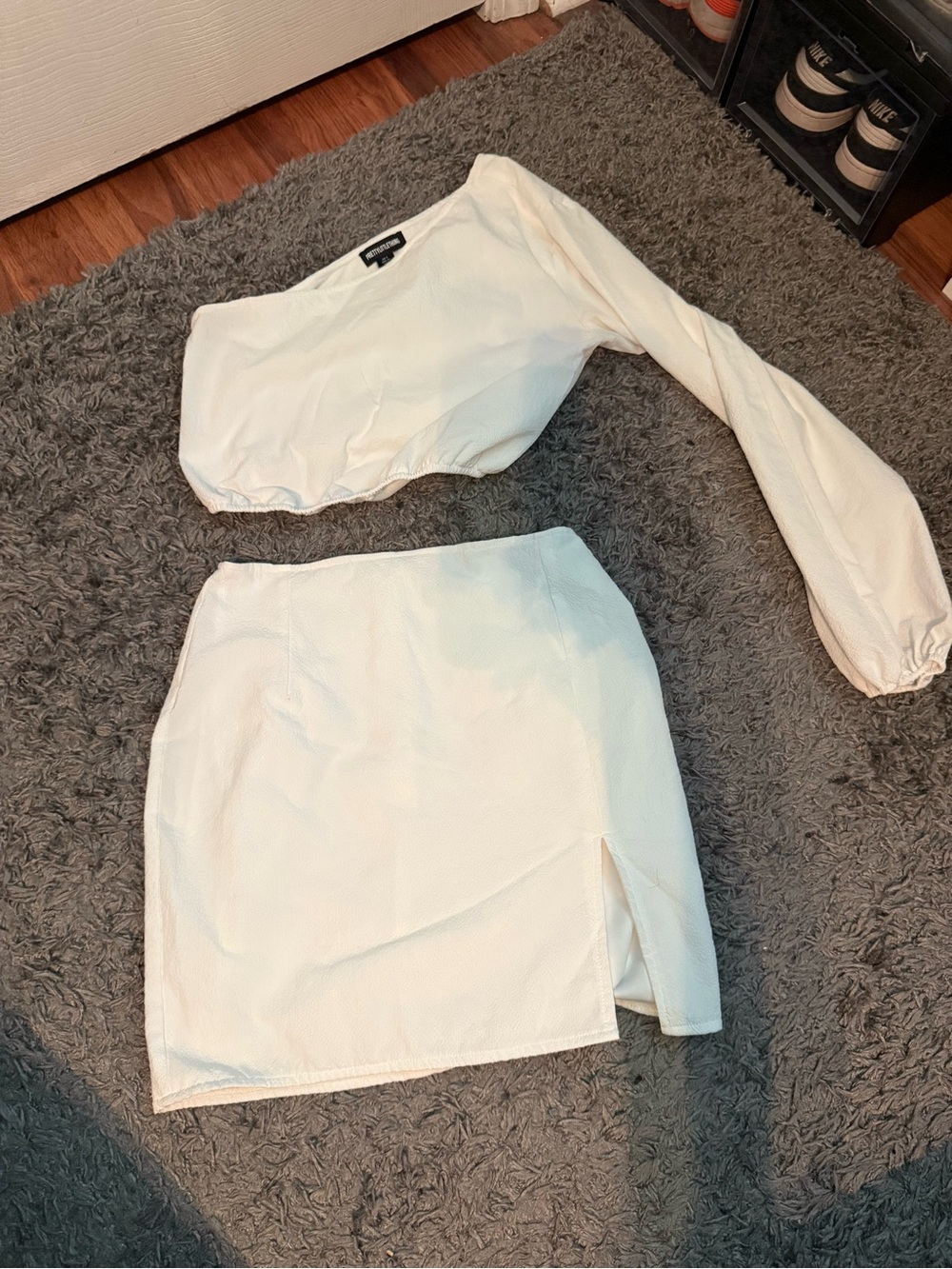 PrettyLittleThing Cream Mini Skirt with Side Split
